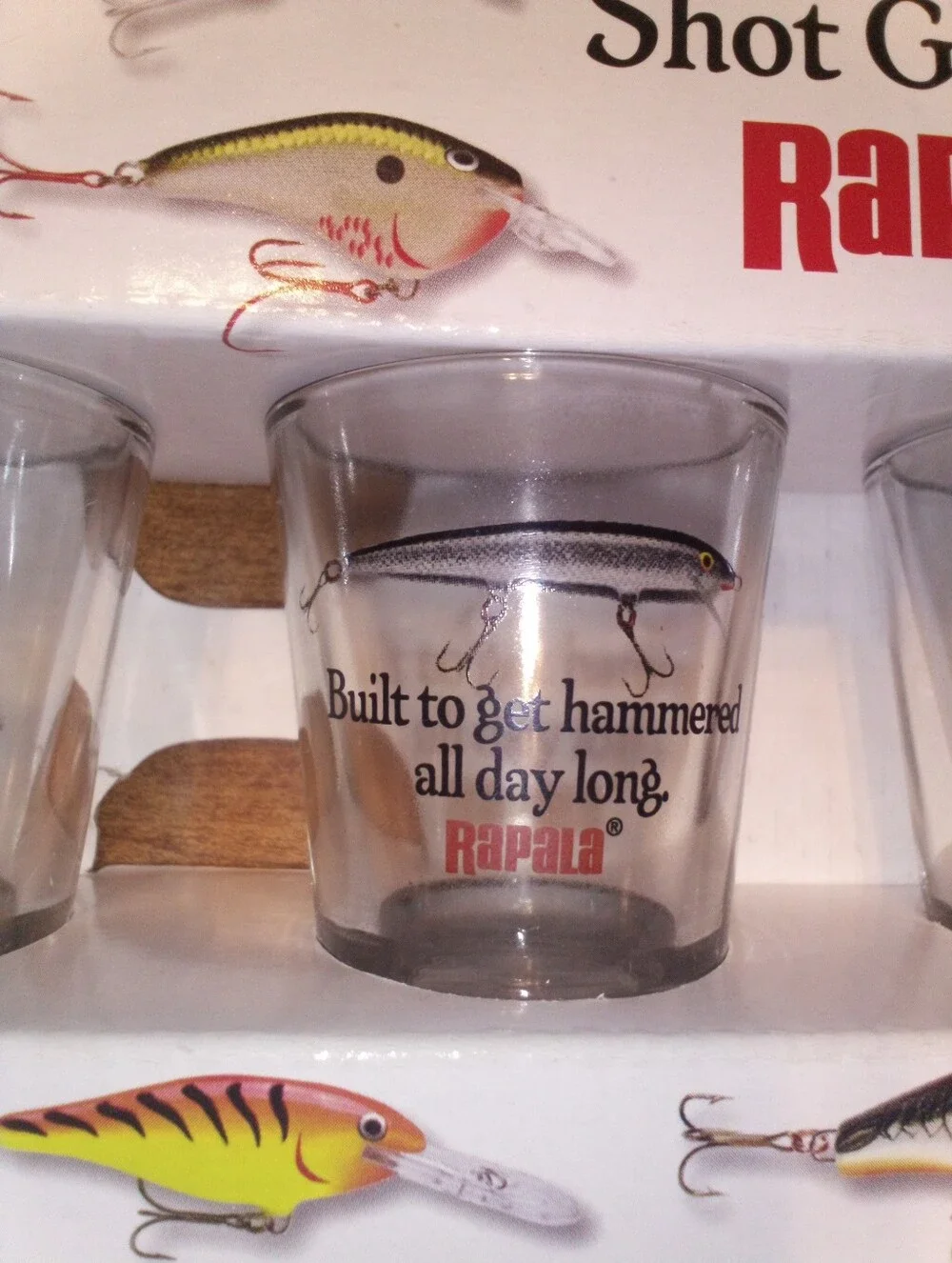 Rapala Shot Glass Set Of 4 Decorative Fishing Lure Design 2008 Clear Glass NIP